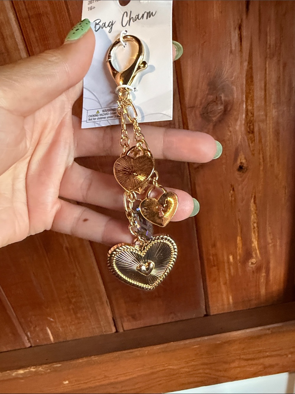 Gold Heart Charm Bag Keychain - Women Accessories